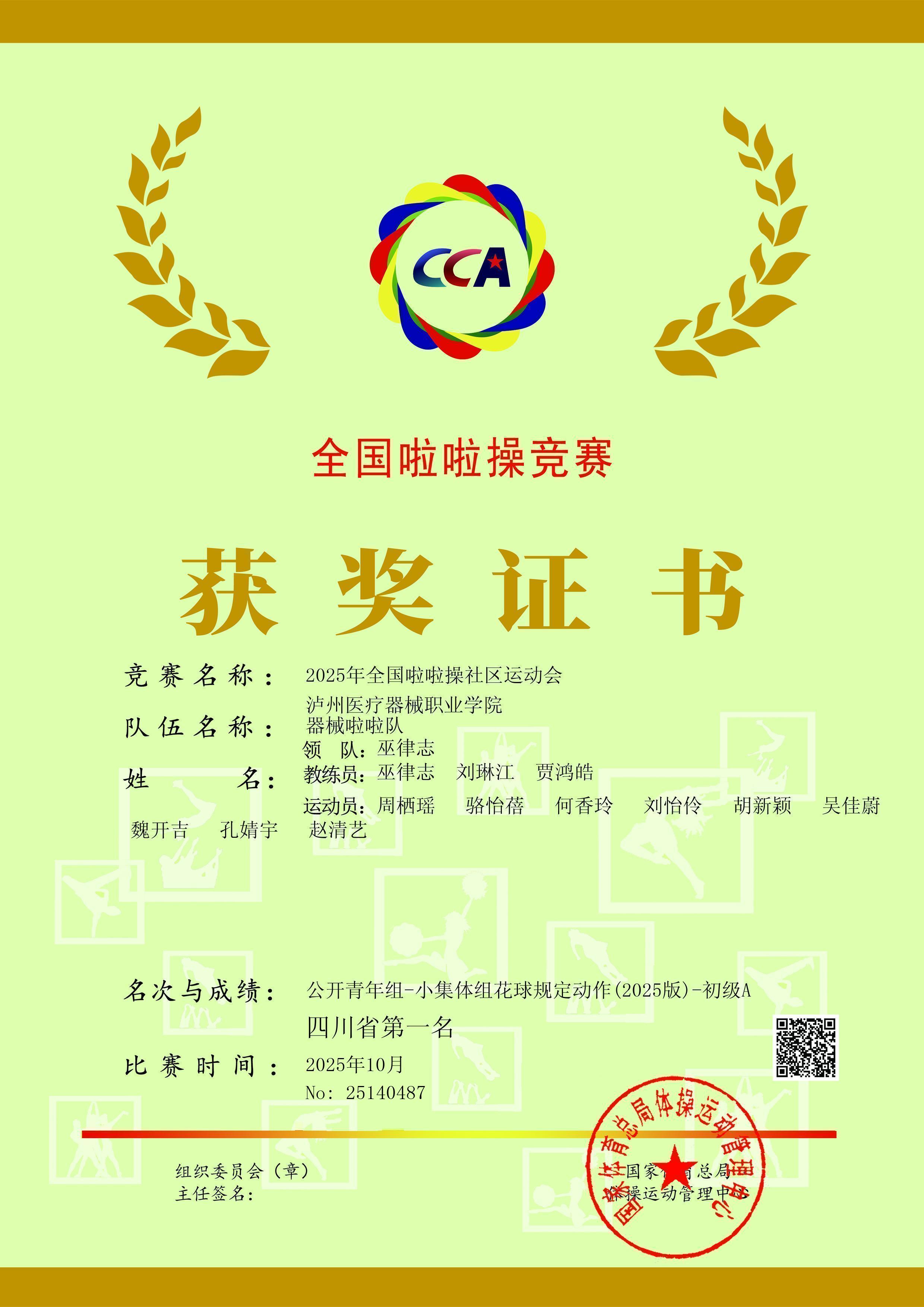 喜報(bào)：瀘州醫(yī)療器械職業(yè)學(xué)院在全國啦啦操競賽中斬獲優(yōu)勝獎(jiǎng)